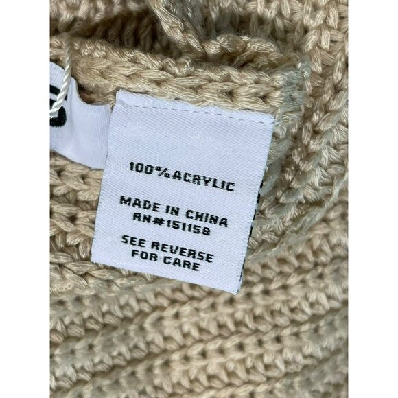 525 America Fringed Tan Knit Poncho Sweater One Size - Picture 5 of 5